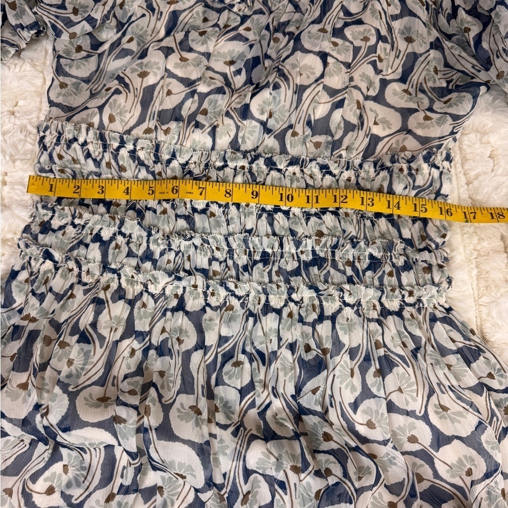 Rebecca Taylor Cottagecore Floral Blue and Cream Long Dress Size 12 F45 - Picture 13 of 16